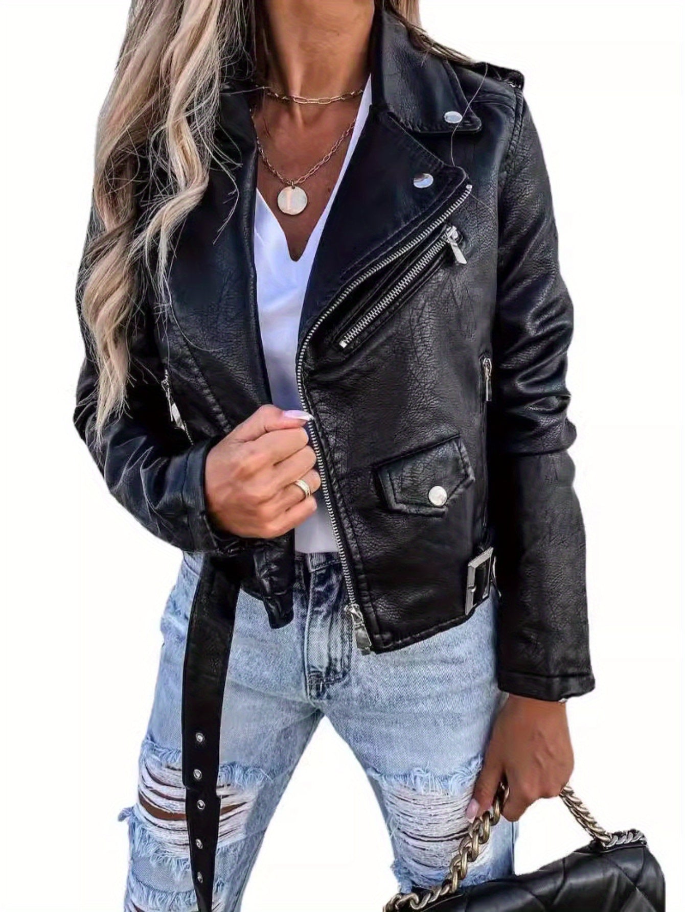 Faux Leather Biker Jacket – Short Zip-Up - Lunavitae