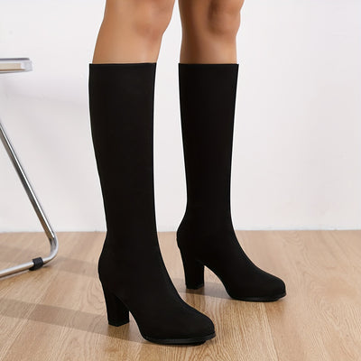 Chunky Heel Knee-High Boots – Back Zipper, Slimming Look - Lunavitae