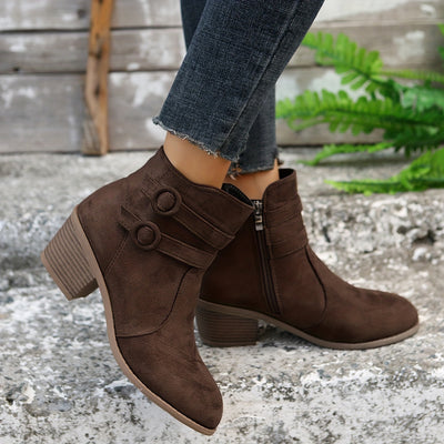 Women’s Solid Pointed-Toe Block Heel Boots – Zipper Closure - Lunavitae