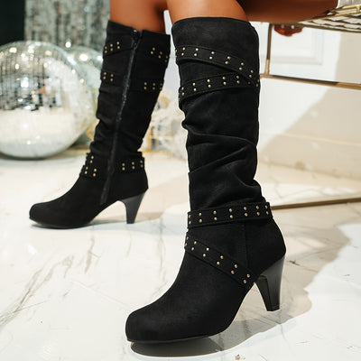 Chic Women’s Knee-High Boots – Chunky Heel, Side Zipper - Lunavitae