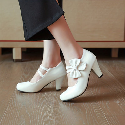 Kitten Heel Pumps – Bow Ankle Strap, Round Toe - Lunavitae
