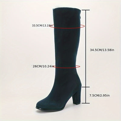 Chunky Heel Knee-High Boots – Back Zipper, Slimming Look - Lunavitae