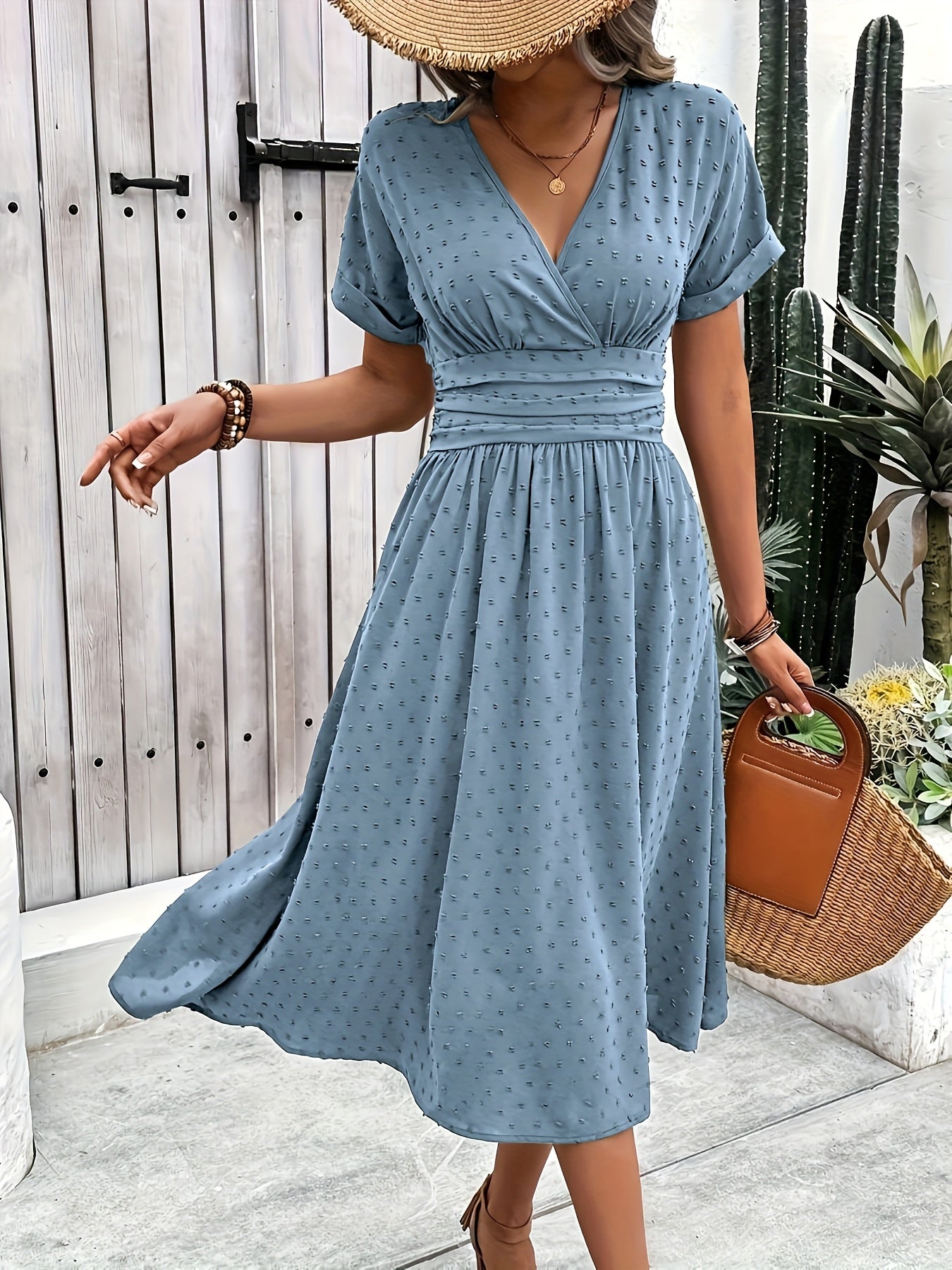 Burgundy Midi Dress – V-Neck, Sleeveless, Flared Fit - Lunavitae