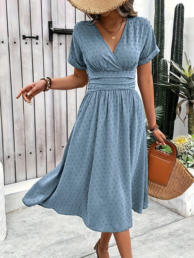 Burgundy Midi Dress – V-Neck, Sleeveless, Flared Fit - Lunavitae