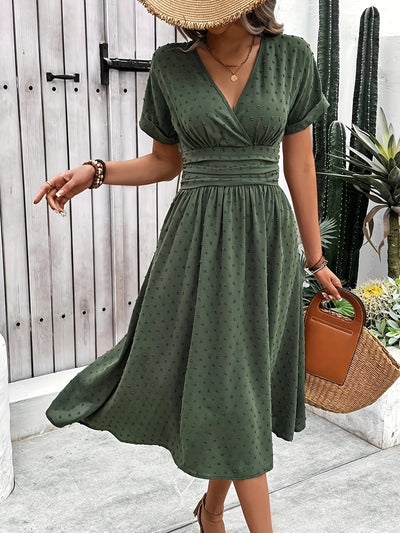 Burgundy Midi Dress – V-Neck, Sleeveless, Flared Fit - Lunavitae