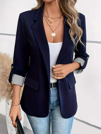 Blazer with Striped Cuffs – Single Button, Long Sleeve - Lunavitae