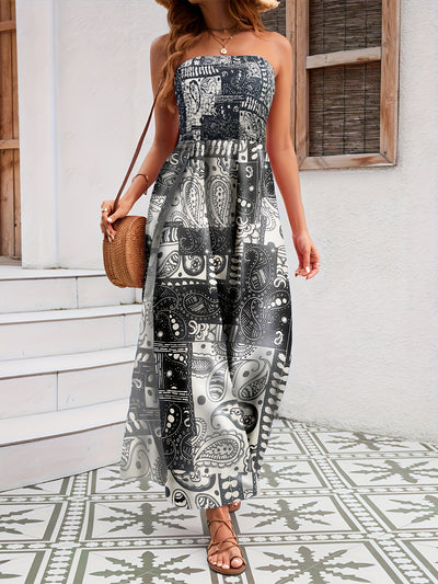 Off-Shoulder Paisley Jumpsuit – Flowy Summer Style - Lunavitae