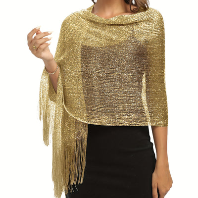 Sparkling Metallic Shawl – Tassel Wrap with Buckle - Lunavitae