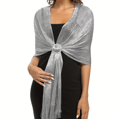 Sparkling Metallic Shawl – Tassel Wrap with Buckle - Lunavitae