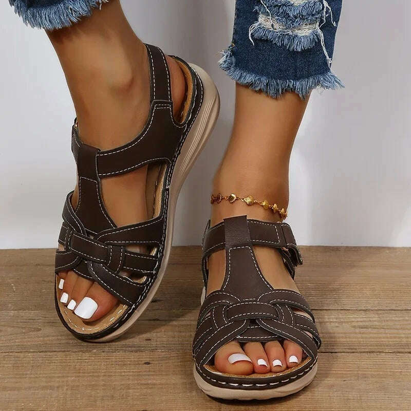 Womens Leather Orthopedic Sandals | Loraine Dark Brown