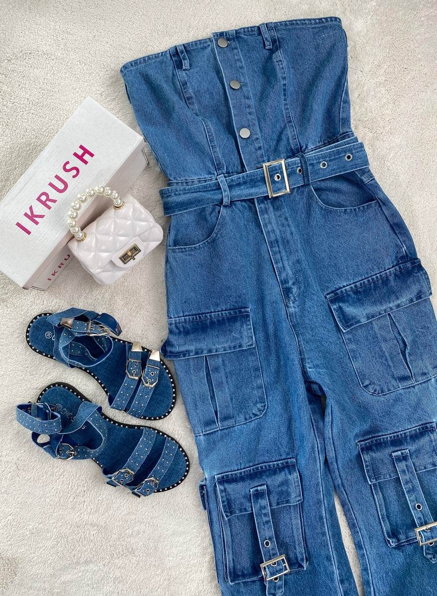 Multi Pockets Strapless Cargo Jumpsuit - Lunavitae