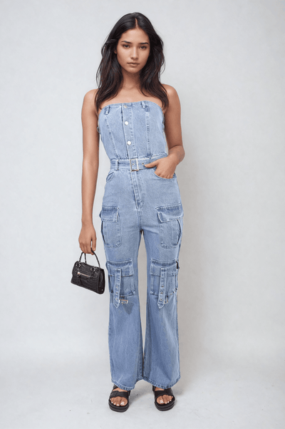 Multi Pockets Strapless Cargo Jumpsuit - Lunavitae