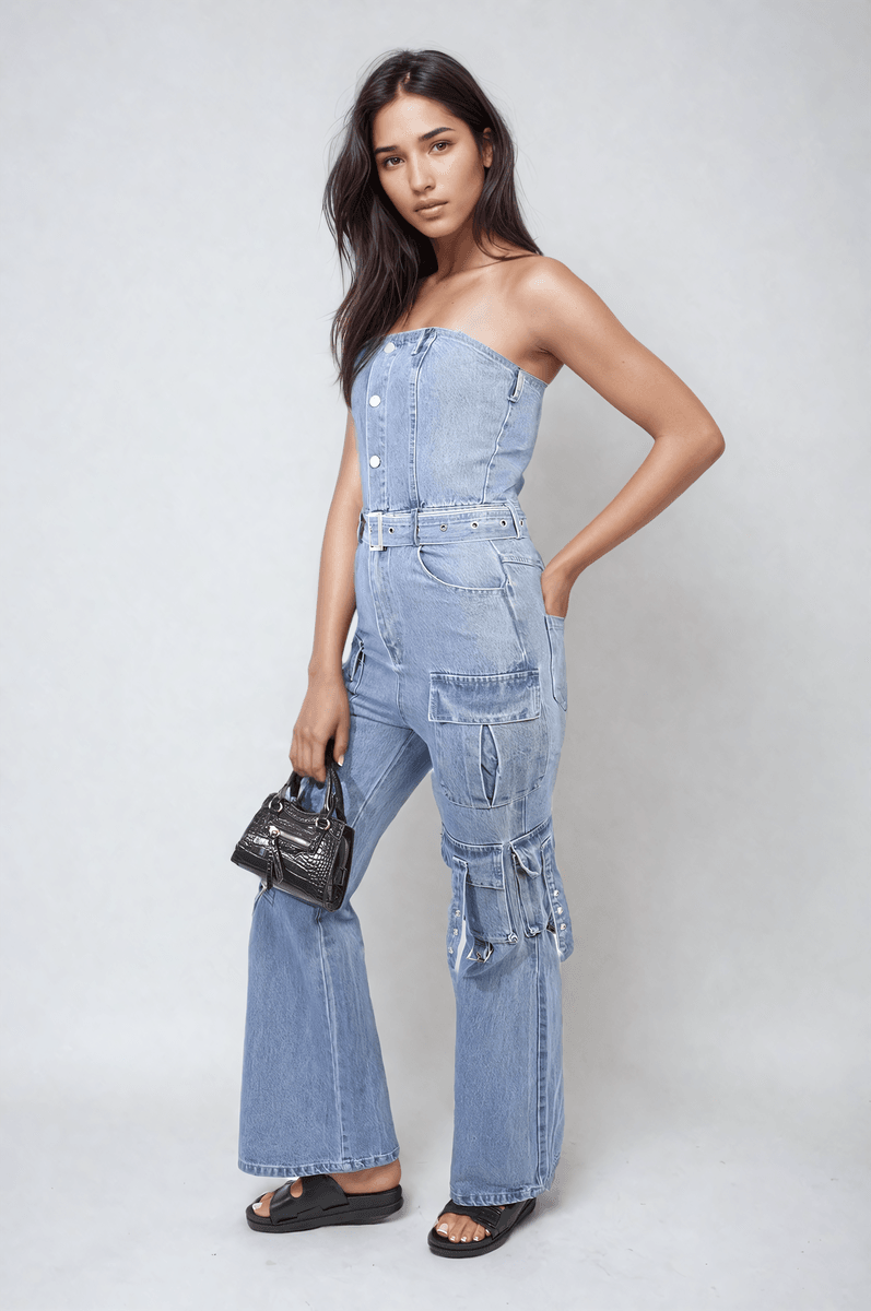 Multi Pockets Strapless Cargo Jumpsuit - Lunavitae