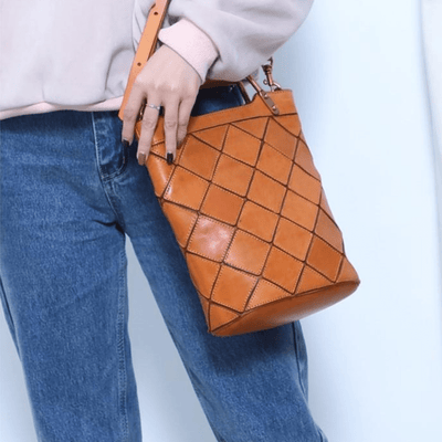 Retro Plaid Leather Shoulder Handbag