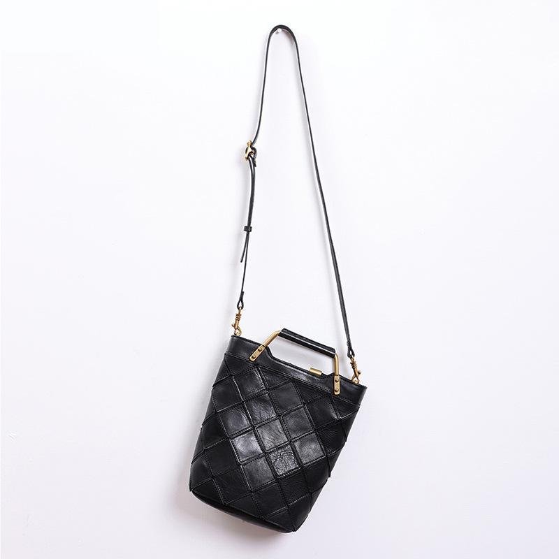 Retro Plaid Leather Shoulder Handbag