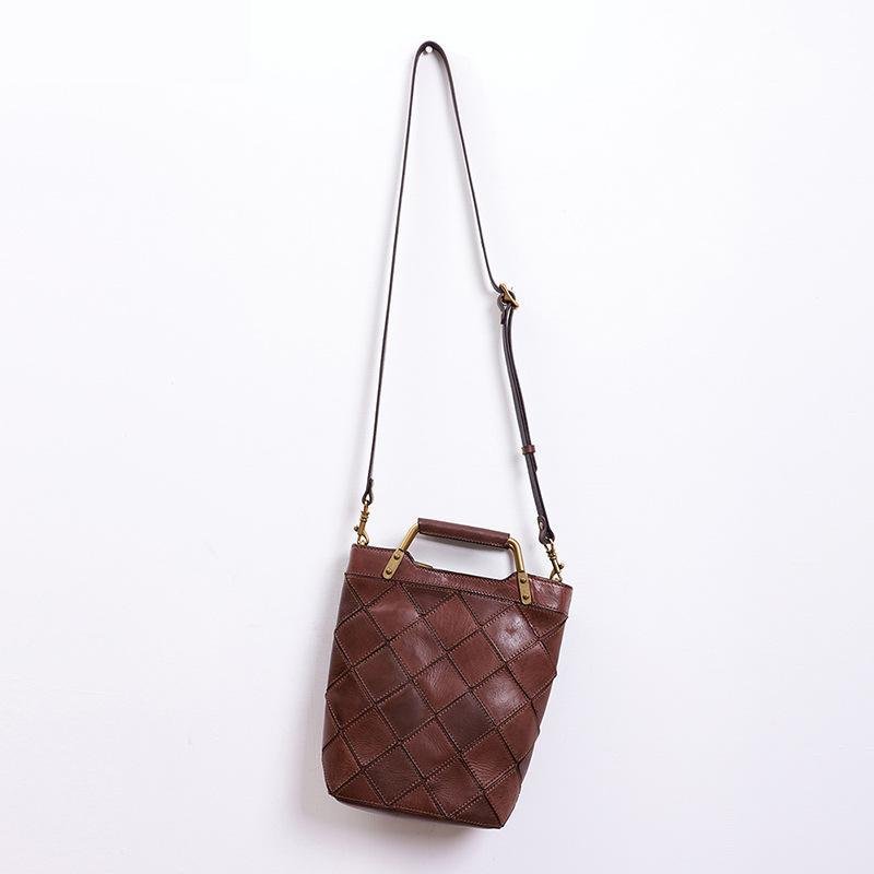 Retro Plaid Leather Shoulder Handbag