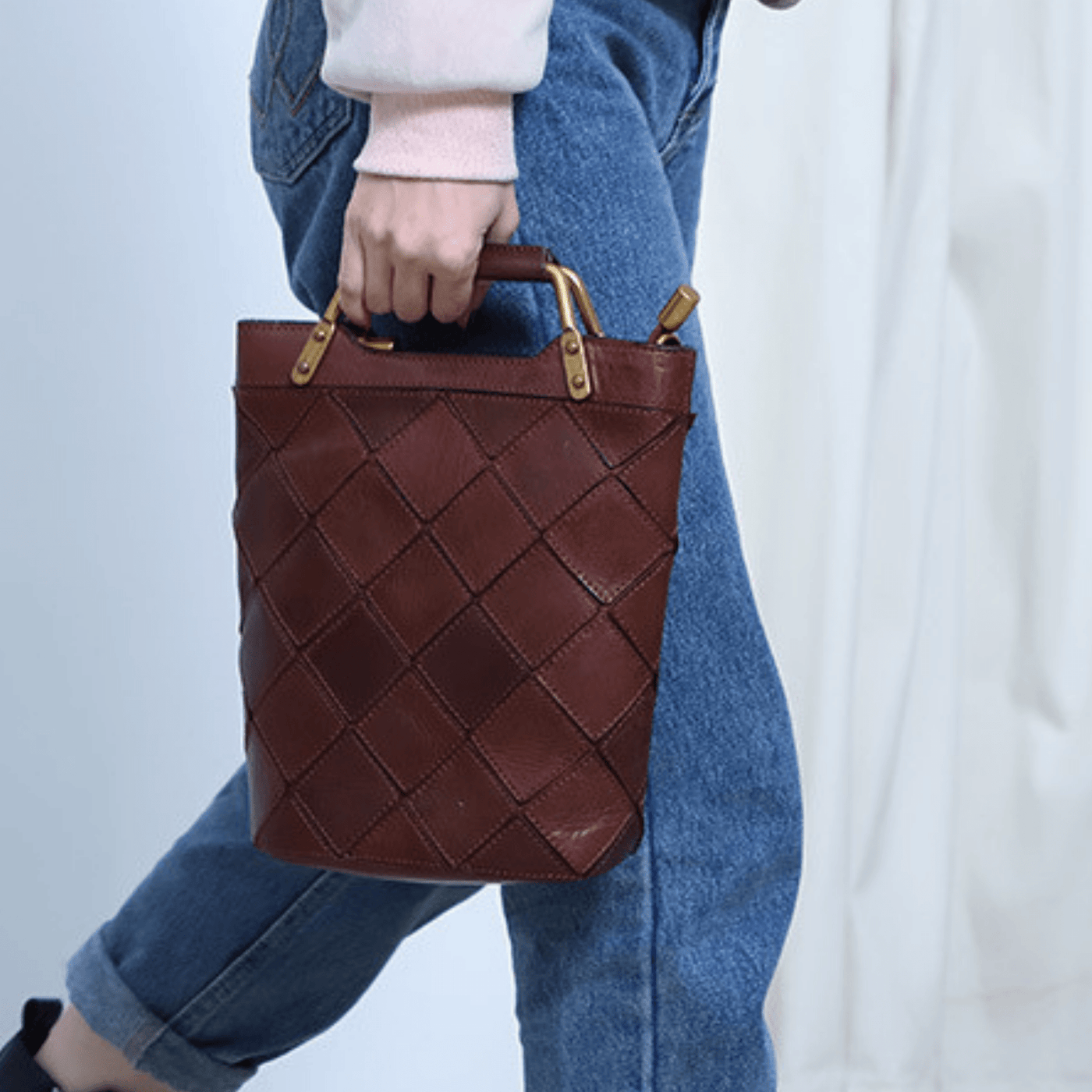 Retro Plaid Leather Shoulder Handbag