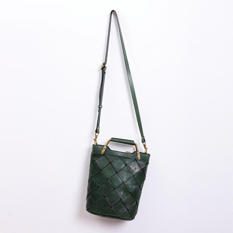 Retro Plaid Leather Shoulder Handbag