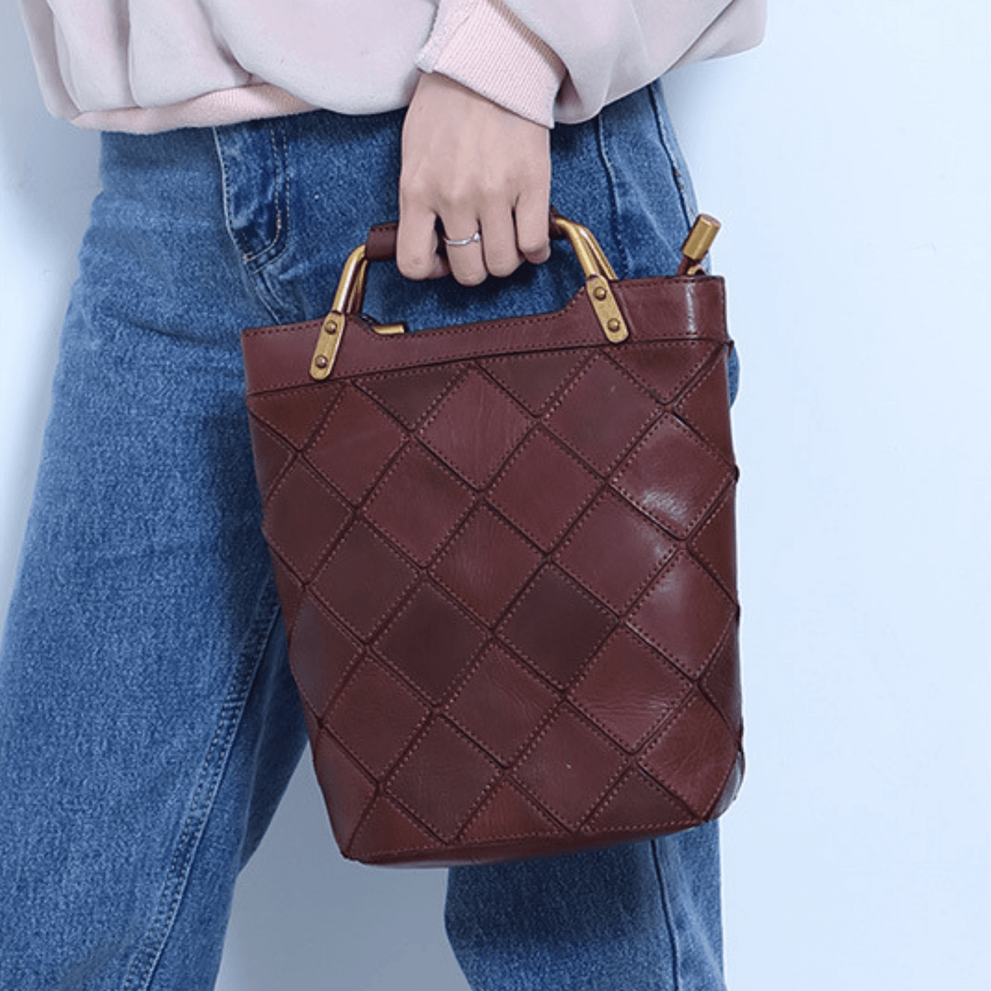 Retro Plaid Leather Shoulder Handbag