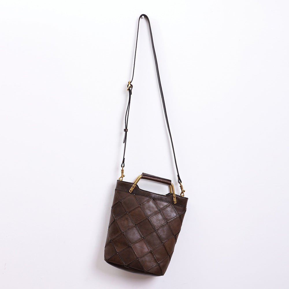 Retro Plaid Leather Shoulder Handbag