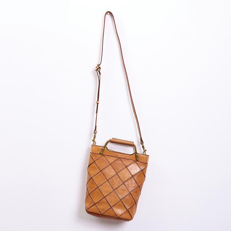 Retro Plaid Leather Shoulder Handbag
